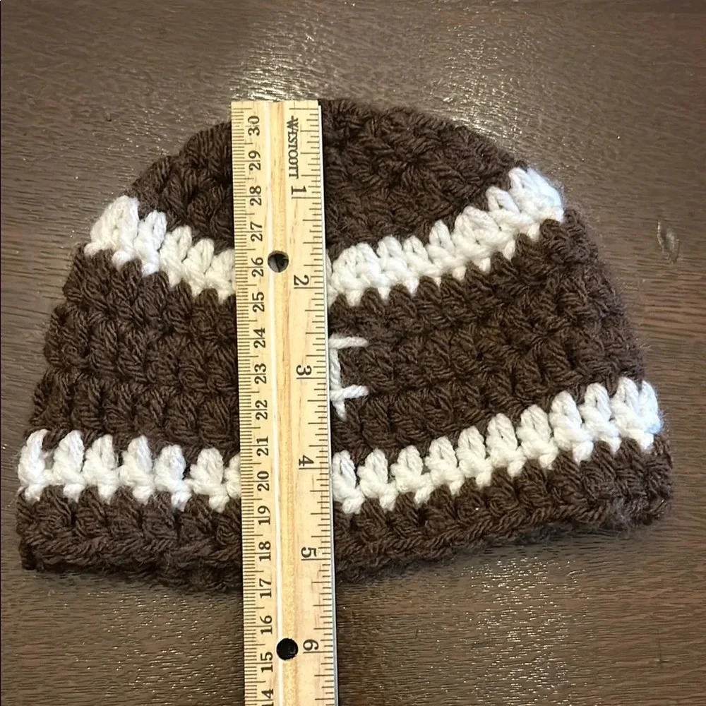 Handmade Knit Newborn Football Beanie Brown